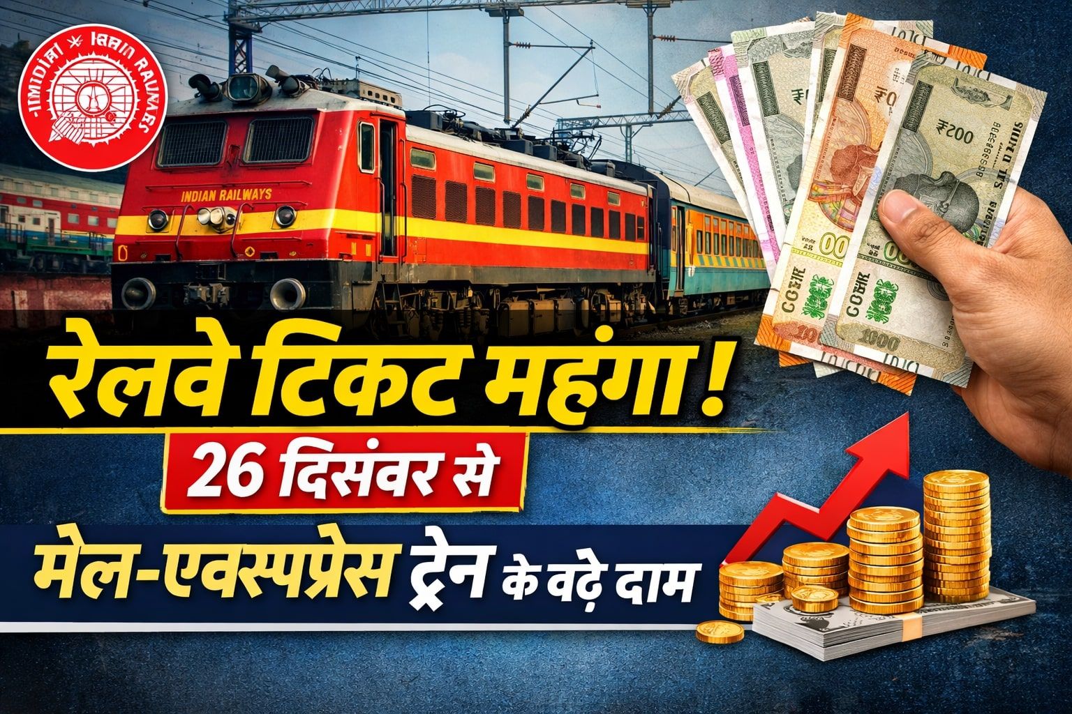 भारतीय रेलवे टिकट बढ़ोतरी 2025: मेल-एक्सप्रेस ट्रेन के दाम बढ़े, 26 दिसंबर से लागू