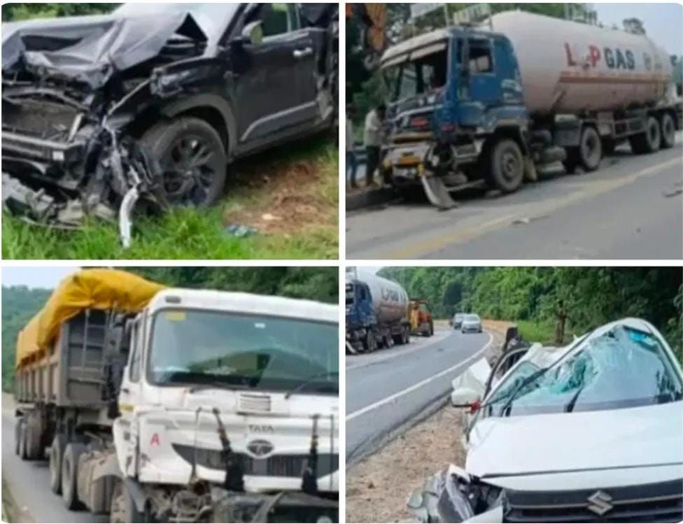 ट्रेलर ने दो कारों को अपनी चपेट में लिया